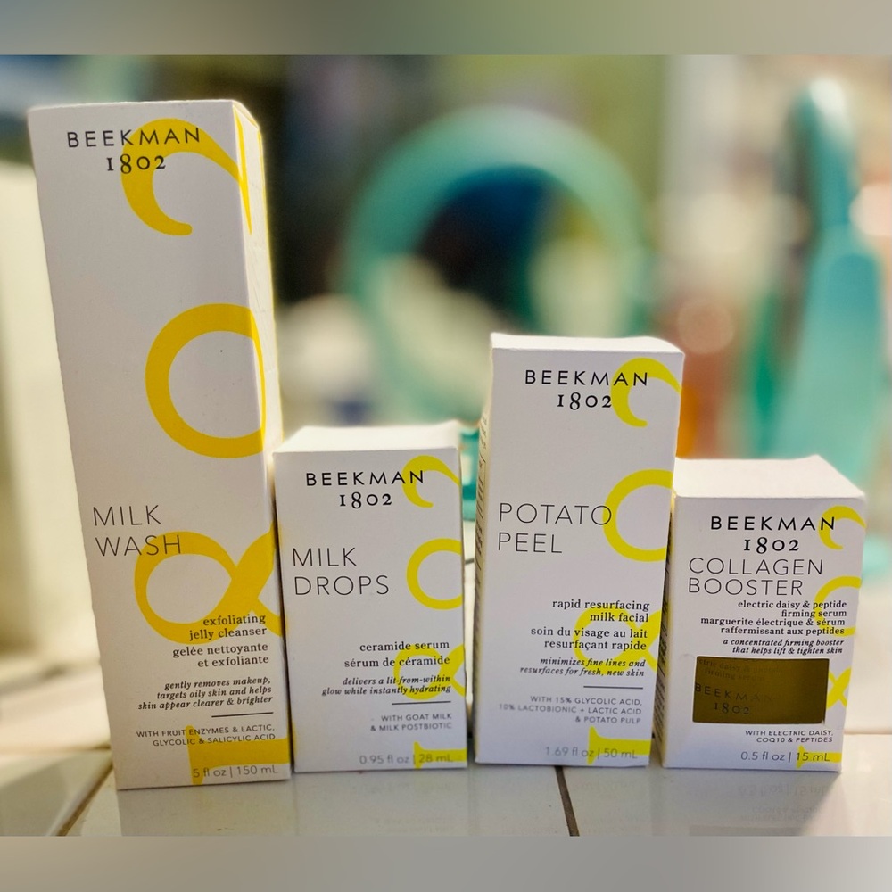 New in Box Beekman Jumbo Milk Soap, Milk Serum, Potato Peel & Collagen Booster.